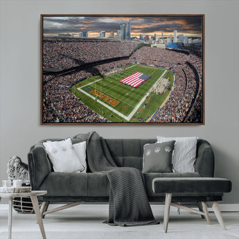 98106777-MGV-CV-36X24-Soldier Field Wall Art – Chicago Bears Stadium Canvas Print with American Flag, Game Day Football Decor for Man Cave, Bar, or