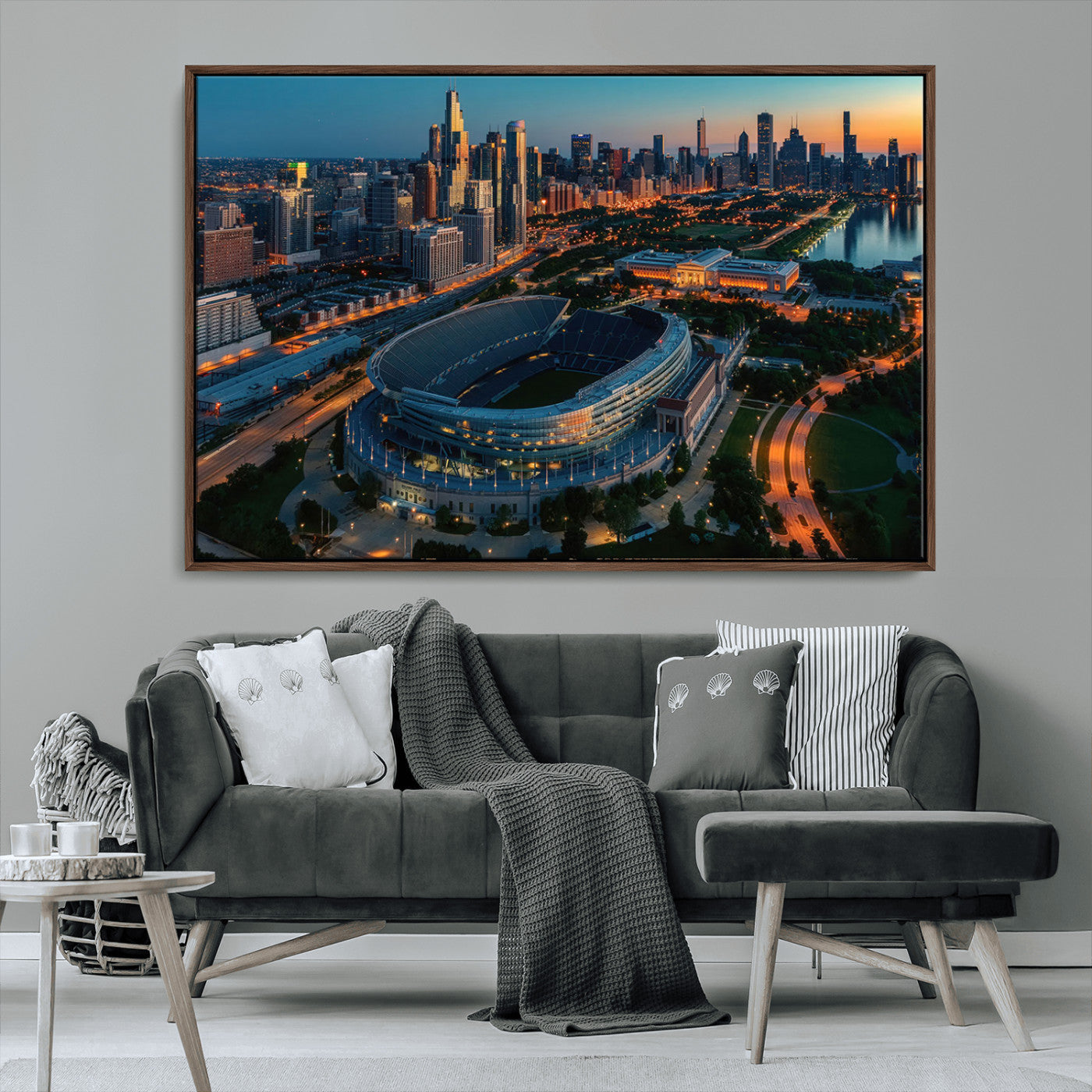 36690345-MGV-CV-36X24-Soldier Field Wall Art – Chicago Bears Stadium Aerial Night Canvas Print, City Skyline Football Decor for Living Room, Office, or