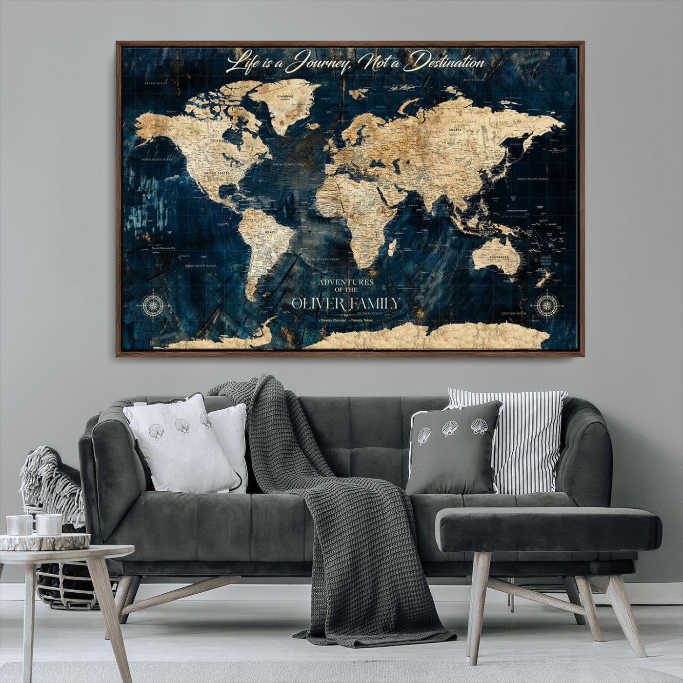 36970886-MGV-CV-36X24-Life is a Journey Not a Destination World Map Rustic Navy Beige Vintage Travel Wall Art Adventure Quote Canvas Print for Home