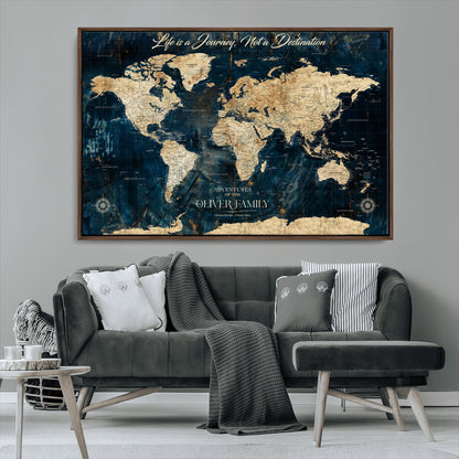 36970886-MGV-CV-36X24-Life is a Journey Not a Destination World Map Rustic Navy Beige Vintage Travel Wall Art Adventure Quote Canvas Print for Home