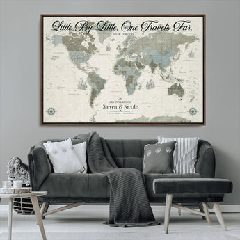 10693204-MGV-CV-36X24-Little By Little One Travels Far Tolkien Quote Blue Green World Map Adventure Wall Art Canvas Print Rustic Wanderlust Travel Decor