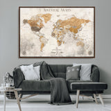 99422096-MGV-FC-36X24_Walnut-Adventure Awaits World Map Wall Art – Neutral Beige Canvas Print, Modern Travel Inspired Wall Decor for Living Room, Bedroom or