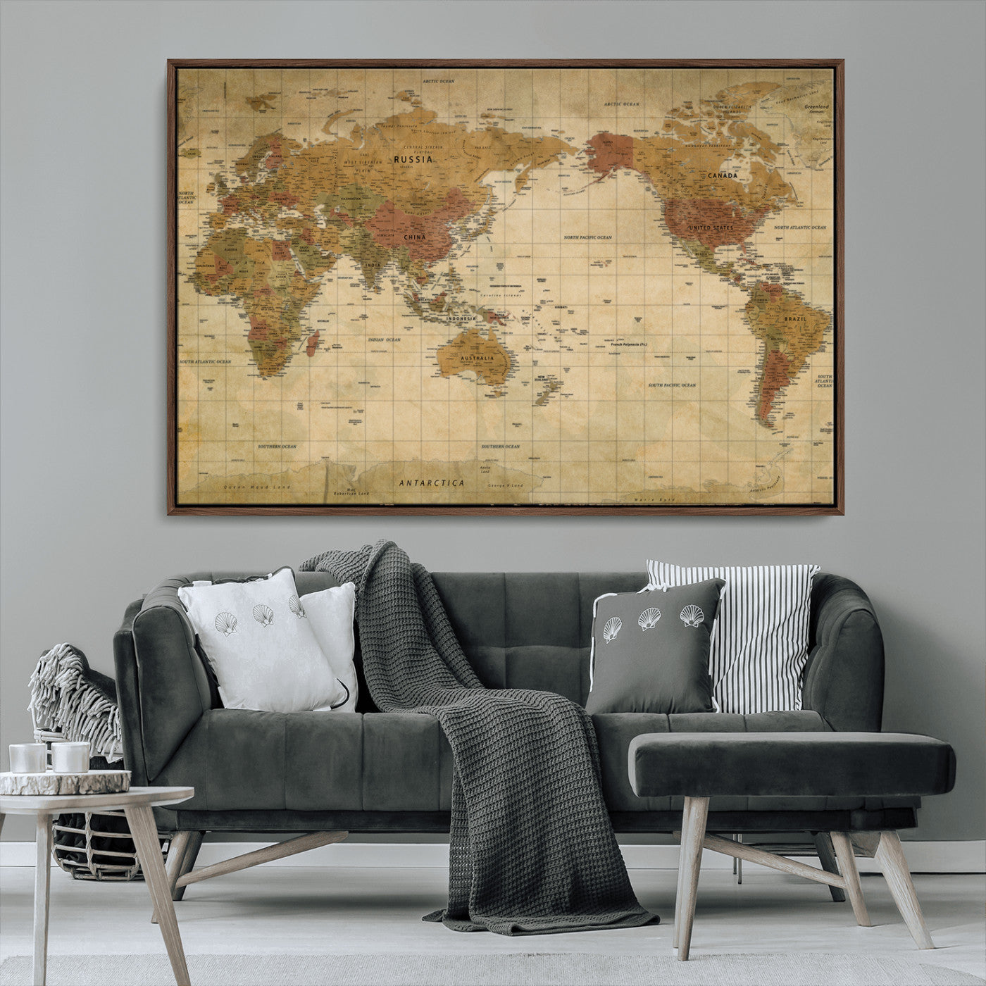 34565469-MGV-CV-36X24-World Map Wall Art – Classic Vintage Earth Tone World Atlas with Antique Aesthetic, Perfect Wall Decoration for Home, Living Room,