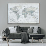 94249974-MGV-FC-36X24_Walnut-Ours Explore World Map Wall Art – Modern Travel Canvas Print, Neutral Adventure Decor for Living Room, Office, Study, Bedroom,
