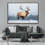85177251-MGV-FC-36X24_Walnut-Elk Wall Art – Majestic Wildlife Canvas Print of Bull Elk Snowy Forest, Rustic Nature Decor for Living Room, Cabin, or Office