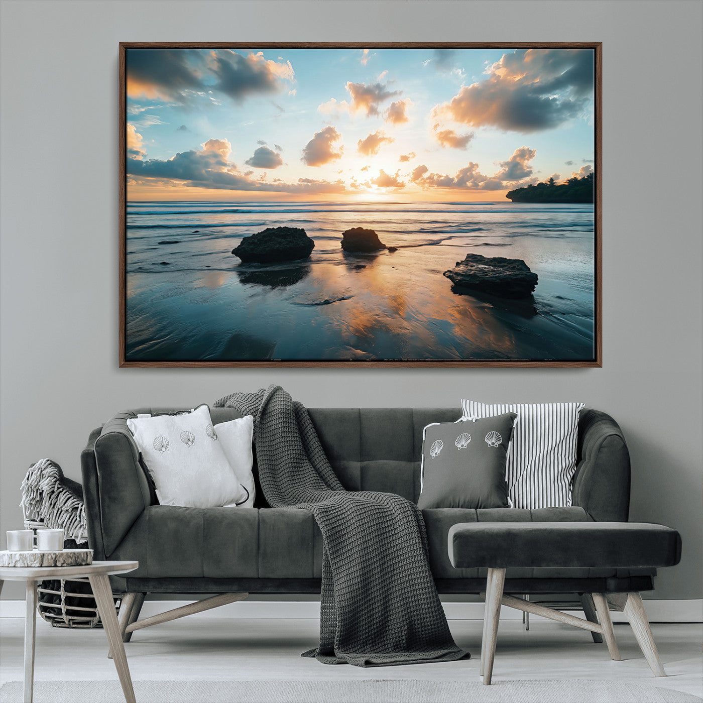 23879436-MGV-CV-36X24-Rocky Ocean Sunset Canvas Wall Art – Seaside Dramatic Seascape, Ocean Sunset Art Print for Coastal Modern Decor for Nature