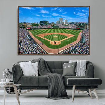 35800083-MGV-CV-36X24-Wrigley Field Baseball Stadium Canvas Wall Art – Packed Crowd Sports Stadium Print, City Skyline Baseball Field Canvas for Game