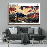 28945903-MGV-CV-36X24-Yayoi Kusama Inspired Japanese Art Canvas Print – Framed Floral & Mt. Fuji Wall Decor, Modern Asian Style Canvas for Home, Office,