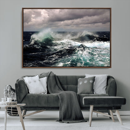 38622353-MGV-CV-36X24-Stormy Ocean Waves Canvas Wall Art – Framed Turbulent Sea Print, Large Nature Canvas for Coastal, Living Room, or Office Spaces