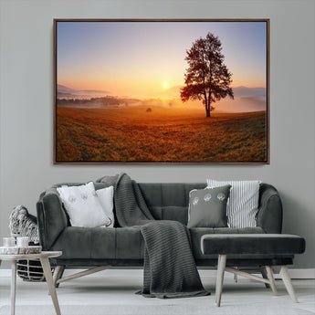 57919623-MGV-CV-36X24-Golden Sunrise Landscape Canvas Wall Art - Framed Misty Field Print, Large Nature Canvas for Living Room, Office, or Home Decor