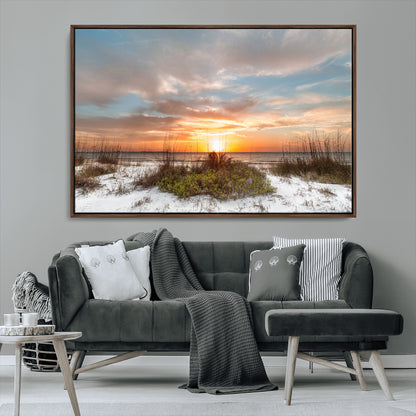 58266230-MGV-CV-36X24-Sunset Beach Canvas Wall Art – Coastal Ocean Landscape Print, Seaside Nature Art for Coastal Chic Decor, Living Room, Bedroom,