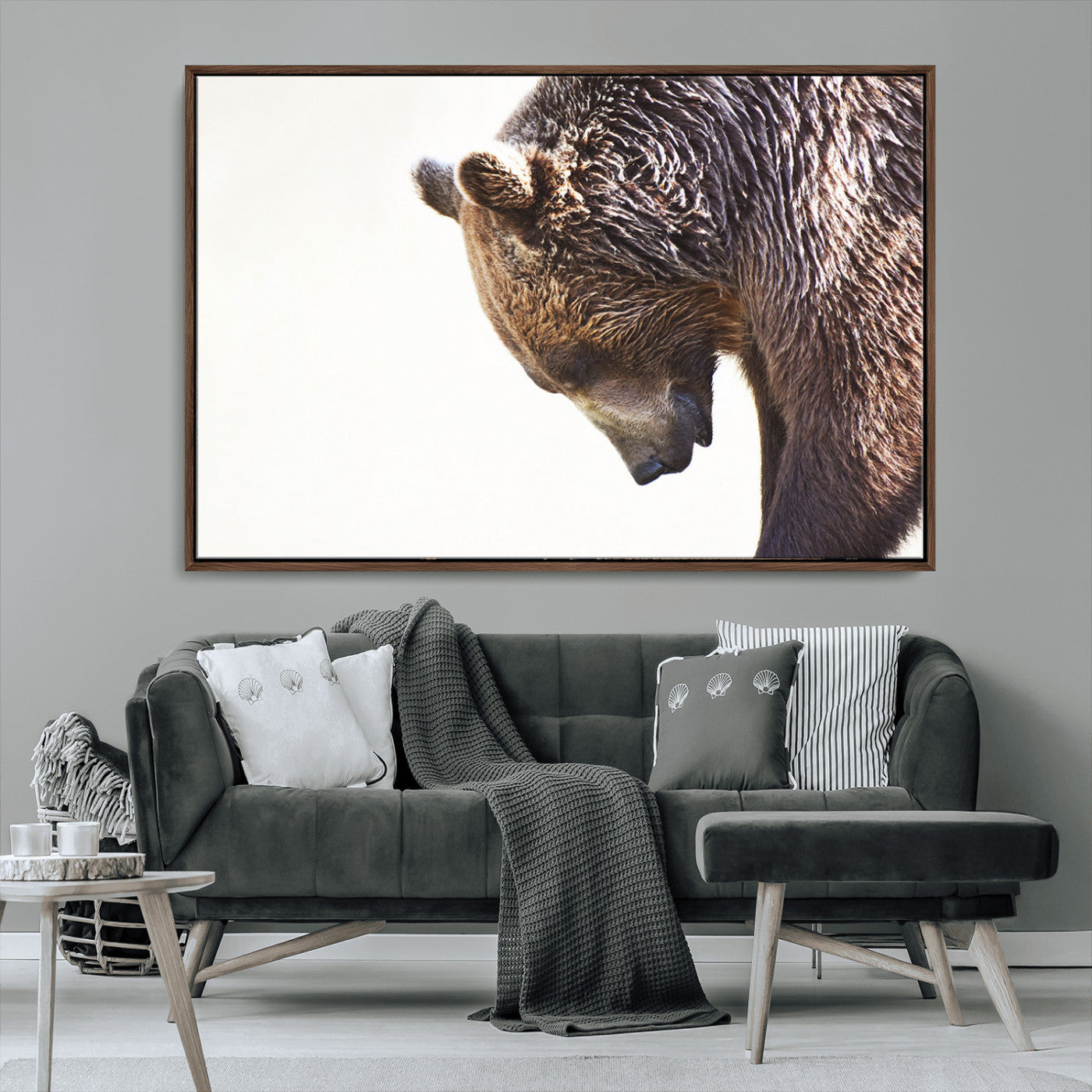 14405507-MGV-FC-36X24_Walnut-Bear Wall Art – Wildlife Canvas Print with Rustic Animal Portrait and Minimalist Background, Nature Inspired Photography for