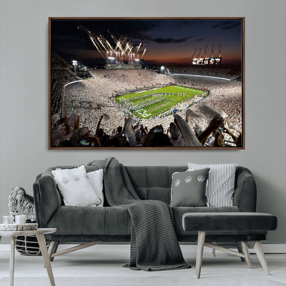 Penn-MGV-CV-36X24-Football Stadium Wall Art – Panoramic Night Game Canvas Print, Packed Crowd with Fireworks, Sports Decor for Office, Man Cave, Bar