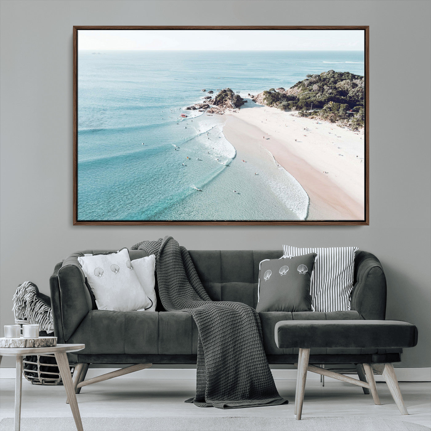 79395467-MGV-FC-36X24_Walnut-Coastal Wall Art – Aerial Beach Canvas Print, Ocean Waves and Sandy Shore Photography Decor for Bedroom, Living Room, Office,