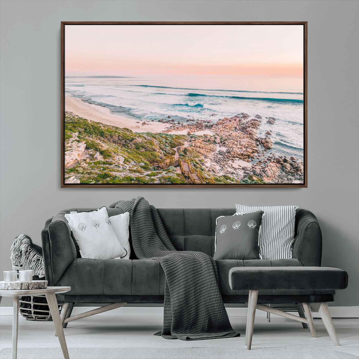 27332135-MGV-CV-36X24-Coastal Sunset Wall Art – Ocean Waves and Rocky Shore Canvas Print, Scenic Seaside Photography Decor for Bedroom, Living Room,