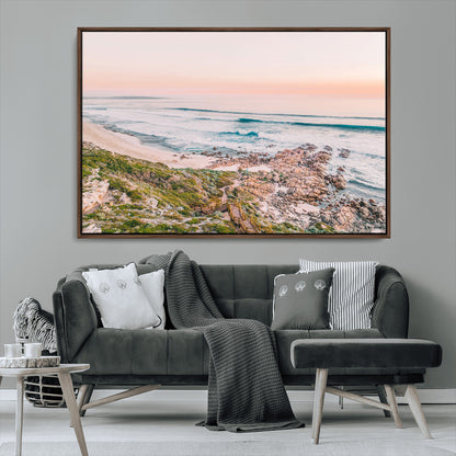 27332135-MGV-CV-36X24-Coastal Sunset Wall Art – Ocean Waves and Rocky Shore Canvas Print, Scenic Seaside Photography Decor for Bedroom, Living Room,