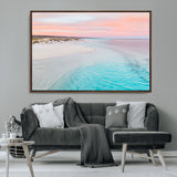 41613614-MGV-CV-36X24-Beach Sunset Wall Art – Pastel Ocean Canvas Print, Turquoise Water and Pink Sky Photography Decor for Bedroom, Living Room, Office