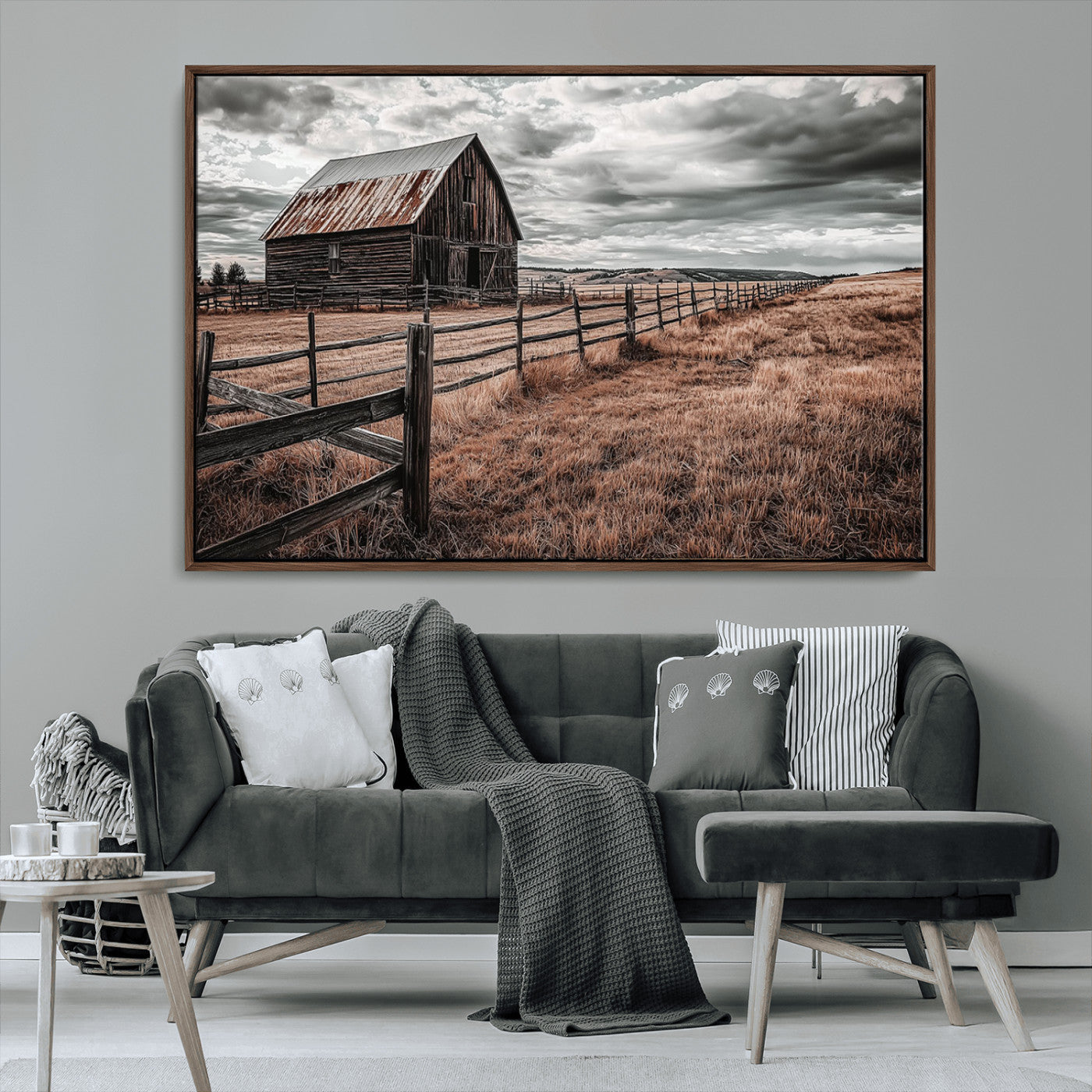 70676381-MGV-FC-36X24_Walnut-Rustic Barn Wall Art – Weathered Farmhouse Canvas Print, Country Landscape Photography Decor for Bedroom, Living Room, Office,