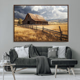 23718739-MGV-CV-36X24-Farmhouse Wall Art – Rustic Barn and Golden Wheat Field Canvas Print, Country Landscape Photography Decor for Bedroom, Living
