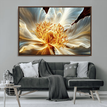 20862576-MGV-CV-36X24-Golden Abstract Flower Canvas Wall Art – Modern Botanical Bloom Print, Elegant Floral Artwork for Living Room, Bedroom, Office