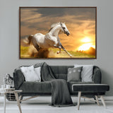 67478480-MGV-FC-36X24_Walnut-White Horse Running at Sunset Wall Art – Majestic Equestrian Photography Print, Rustic Farmhouse Decor, Golden Sky Horse Lover