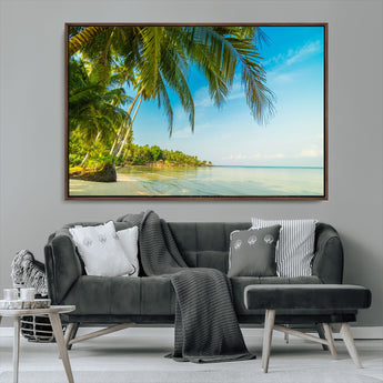 65056721-MGV-CV-36X24-Tropical Beach Wall Art – Palm Tree Coastal Photography Print, Relaxing Ocean Paradise Landscape, Island Seascape Home or Office
