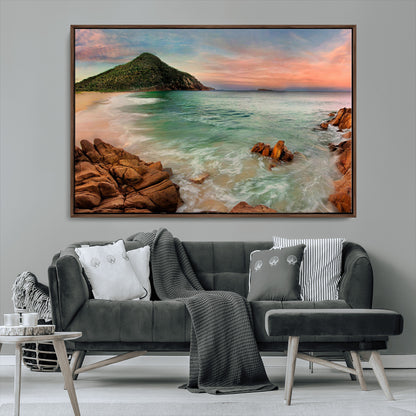 53831025-MGV-CV-36X24-Coastal Landscape Wall Art – Tropical Beach Ocean Canvas Print, Sunset Mountain View Photography Decor for Living Room, Bedroom,