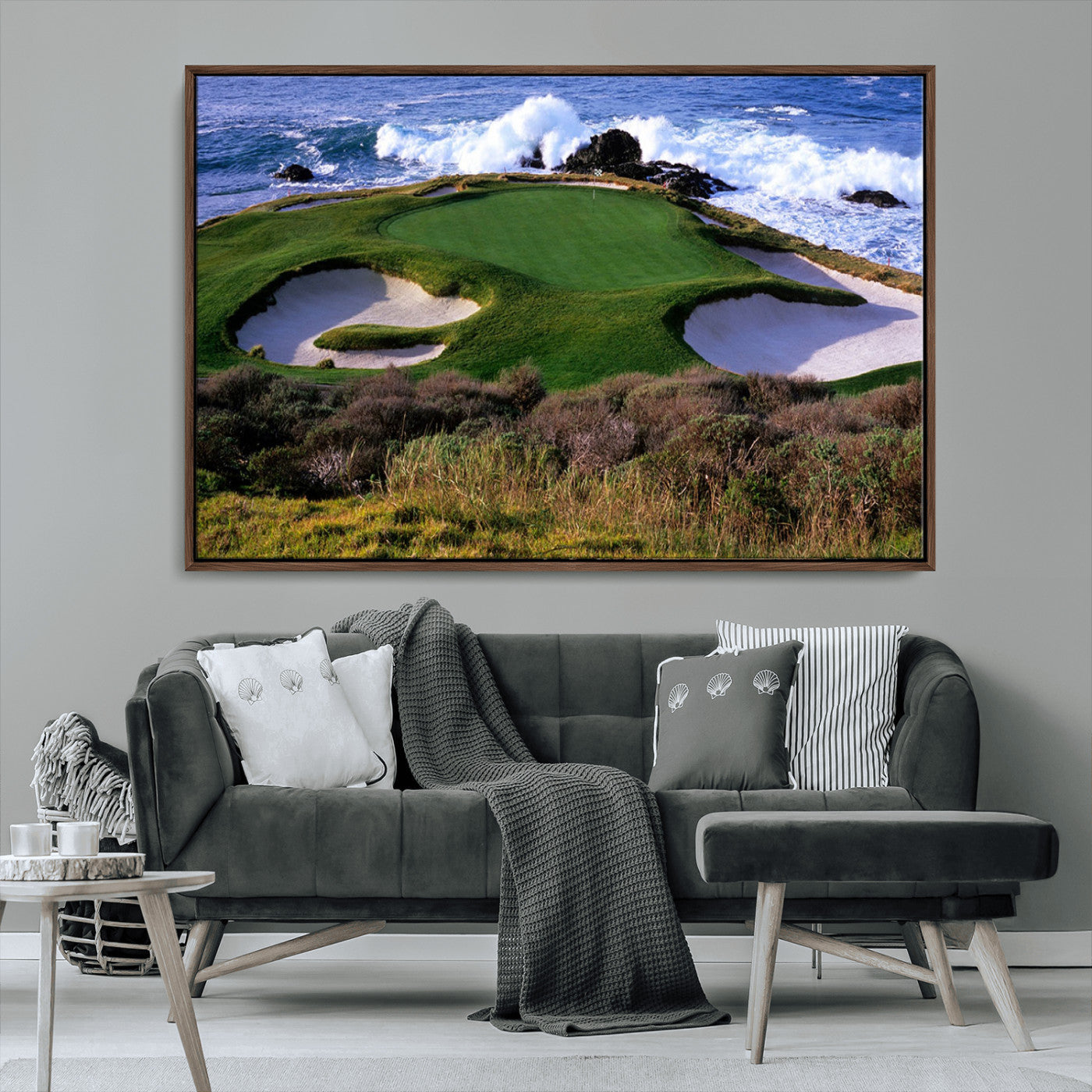 22776914-MGV-CV-36X24-Golf Course Wall Art – Oceanfront Green Canvas Print, Coastal Pebble Beach Photography Sports Decor for Living Room, Office, Man