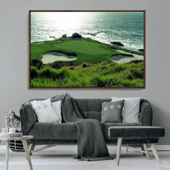 48473947-MGV-CV-36X24-Ocean Golf Course Wall Art – Panoramic Green Fairway Canvas Print, Coastal Golf Landscape Photography Sports Decor for Office, Man