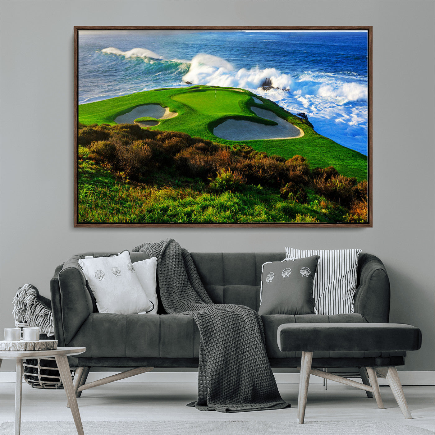 34181847-MGV-CV-36X24-Coastal Golf Course Wall Art – Panoramic Ocean Fairway Canvas Print, Scenic Sports Photography Decor for Office, Man Cave, Living