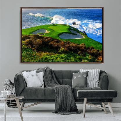 34181847-MGV-CV-36X24-Coastal Golf Course Wall Art – Panoramic Ocean Fairway Canvas Print, Scenic Sports Photography Decor for Office, Man Cave, Living
