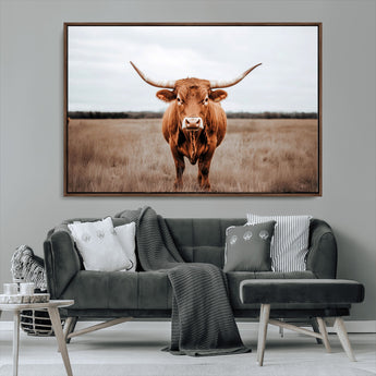 16316734-MGV-CV-36X24-Texas Longhorn Wall Art – Rustic Bull Portrait Canvas Print, Western Farmhouse Animal Photography Decor for Living Room, Office,