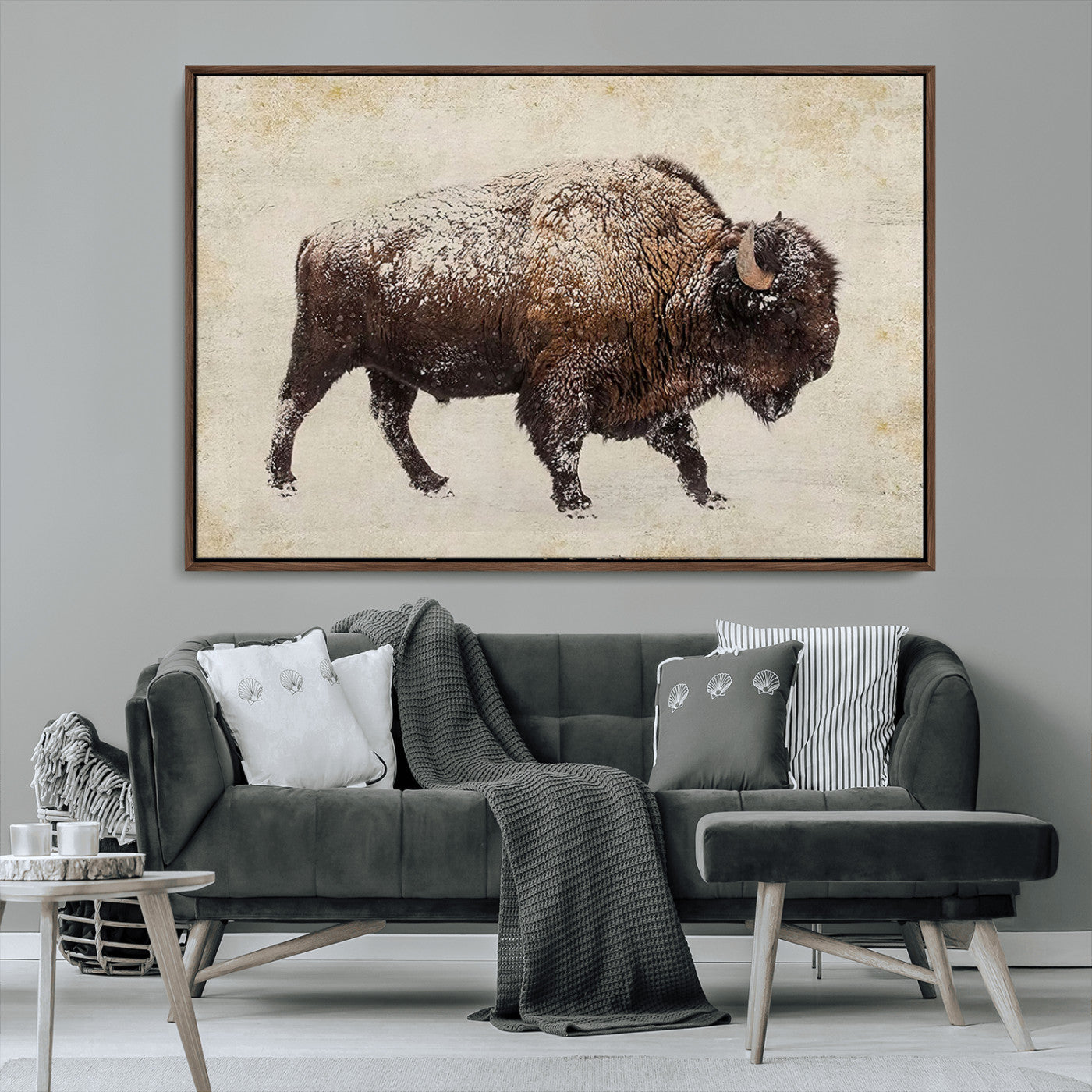 54810031-MGV-CV-36X24-Western Wall Art – Snow Covered Bison Canvas Print, Rustic Wildlife Photography Decor for Bedroom, Living Room, Office, Lodge,