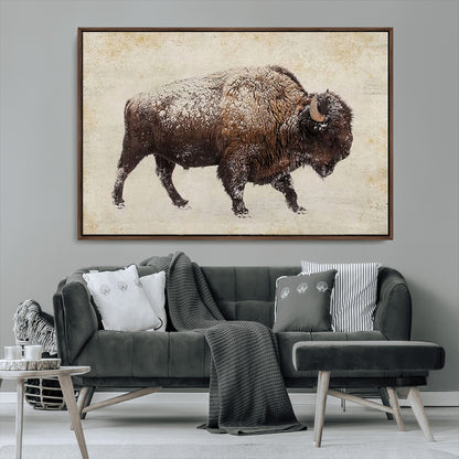 54810031-MGV-CV-36X24-Western Wall Art – Snow Covered Bison Canvas Print, Rustic Wildlife Photography Decor for Bedroom, Living Room, Office, Lodge,