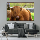 68411138-MGV-CV-36X24-Farmhouse Wall Art – Highland Cow Canvas Print, Rustic Country Cattle Photography Decor for Bedroom, Living Room, Office, Ranch,