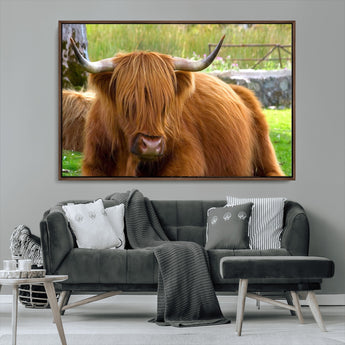 68411138-MGV-CV-36X24-Farmhouse Wall Art – Highland Cow Canvas Print, Rustic Country Cattle Photography Decor for Bedroom, Living Room, Office, Ranch,