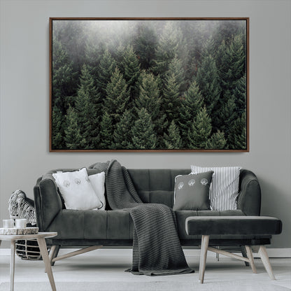 84059409-MGV-FC-36X24_Walnut-Forest Wall Art – Misty Evergreen Trees Canvas Print, Tranquil Nature Photography Decor for Bedroom, Living Room, Office, Cabin or