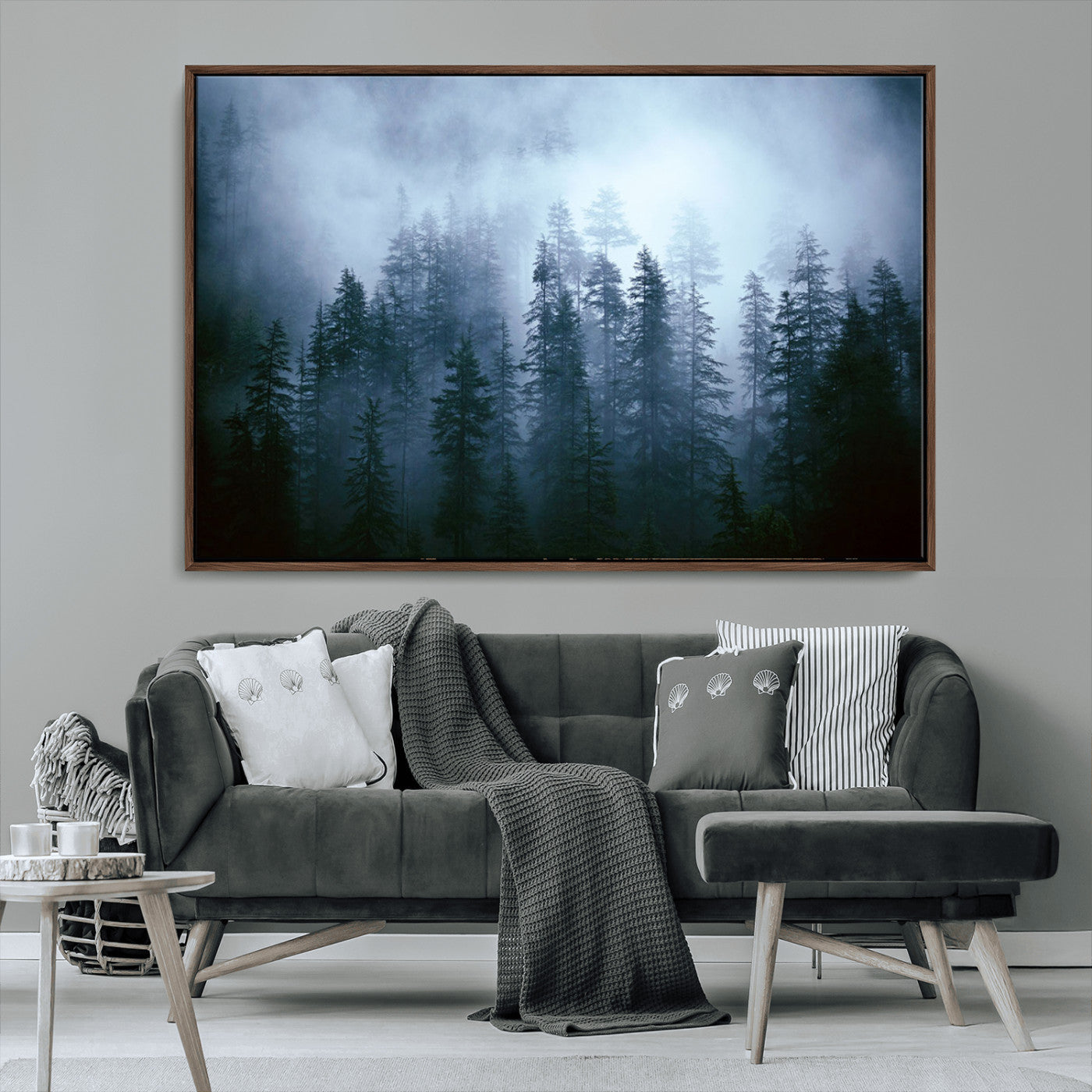 93439624-MGV-CV-36X24-Forest Wall Art – Misty Pine Trees Canvas Print, Moody Nature Photography Decor for Bedroom, Living Room, Office, Cabin, Lodge or