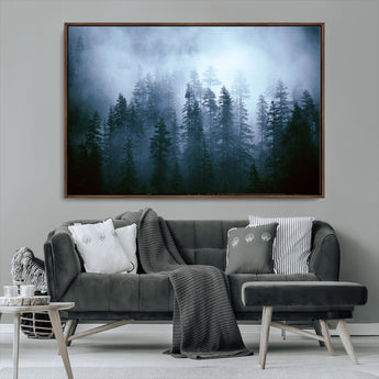 93439624-MGV-CV-36X24-Forest Wall Art – Misty Pine Trees Canvas Print, Moody Nature Photography Decor for Bedroom, Living Room, Office, Cabin, Lodge or