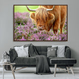 64069351-MGV-CV-36X24-Farmhouse Wall Art – Highland Cow in Wildflowers Canvas Print, Rustic Country Cattle Photography Decor for Bedroom, Living Room,