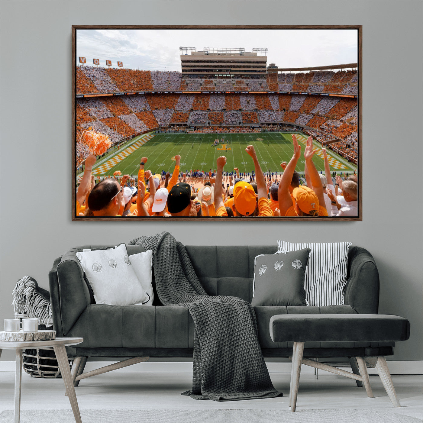 76011417-MGV-CV-36X24-Tennessee Volunteers Wall Art – Neyland Stadium Checkerboard Crowd Canvas Print, Vols Football Game Day Fan Perspective Sports