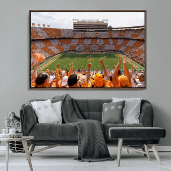 76011417-MGV-CV-36X24-Tennessee Volunteers Wall Art – Neyland Stadium Checkerboard Crowd Canvas Print, Vols Football Game Day Fan Perspective Sports