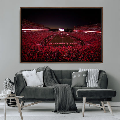 38331045-MGV-CV-36X24-Sanford Stadium Wall Art – Panoramic Georgia Bulldogs Red Light Game Football Canvas Print, Night Crowd Sports Decor for Office,