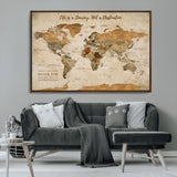 75179116-MGV-CV-36X24-Personalized World Map Wall Art – Rustic Vintage Travel Map with Custom Names, Inspirational Adventure Décor for Couples, Families
