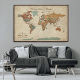 43497401-MGV-CV-36X24-Personalized World Map Wall Art – Vintage Rustic Adventure Travel Map with Custom Couple Names, Welcome to Great Adventure Wall