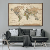 62766900-MGV-CV-36X24-Personalized World Map Wall Art – Antique Parchment Adventure Travel Map with Custom Couple Names, Rustic Wall Decor for Home,