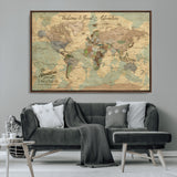 32019746-MGV-CV-36X24-Personalized World Map Wall Art – Vintage Camo Adventure Travel Map with Custom Family Names, Rustic Wall Decor for Couples, Home