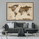 48225643-MGV-CV-36X24-Personalized World Map Wall Art – Rustic Vintage Adventure Travel Map with Custom Couple Names, Romantic Wall Decor for Home or