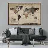 78610079-MGV-CV-36X24-Personalized World Map Wall Art – Vintage Rustic Travel Map with Custom Family Name, Adventure Wall Decor for Home, Family Gift or