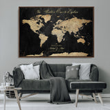 98947257-MGV-CV-36X24-Personalized World Map Wall Art – Vintage Black Adventure Travel Map with Custom Names, Elegant Push Pin Canvas for Couples Home